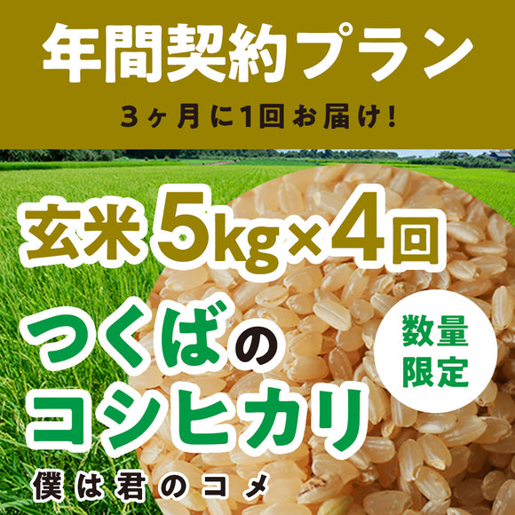 年間契約プラン【2025年新米】【玄米5kg×4回（計20kg）】農家直送つくばの低農薬コシヒカリ「僕は君のコメ」（9月末までの申し込み限定・数量限定）