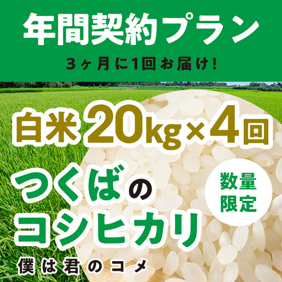 年間契約プラン【2025年新米】【白米20kg×4回（計80kg）】農家直送つくばの低農薬コシヒカリ「僕は君のコメ」（9月末までの申し込み限定・数量限定）